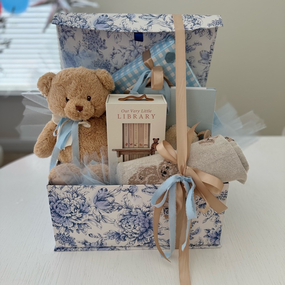 Baby Boy Gift Box with Teddy Bear and Baby Essentials